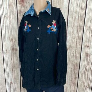Quizz Again Bear Corduroy Cotton Western Style Button Down w/Denim Collar